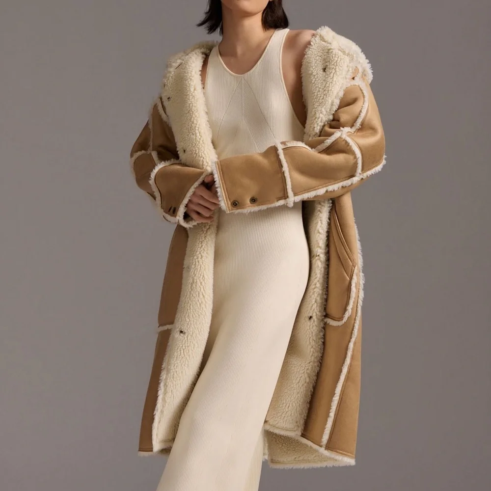 Women's Tan Shearling Coat - Picture 3 of 14